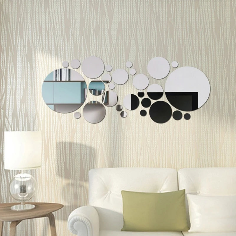 26pcs Classic Round Acrylic Mirror Wall Sticker, Self-adhesive Removable Art Mirror Tile Sticker for Ceramic Surface