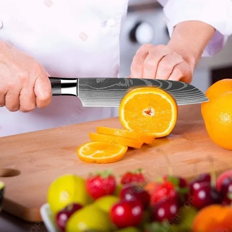 Laser Damascus Kitchen Knife Cleaver Meat Fruit Bread Knife Barbecue Boning Knife Cut Chicken Convenient Scissors Kitchen Knives