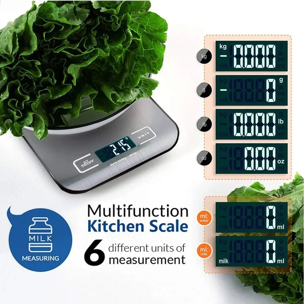 Digital Kitchen Scales 10kg/1g Stainless Steel LCD Electronic Food Diet Postal Balance Measure Tools Weight Libra