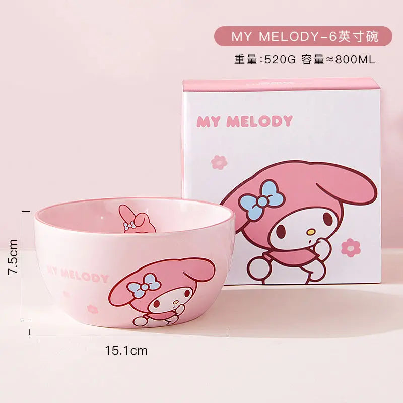 Hot Sale Sanrio Tableware Hello Kitty Bowl Spoon Plate Cartoon Kawaii Ceramic Tableware Kitchen Set Food Storage Household Gifts