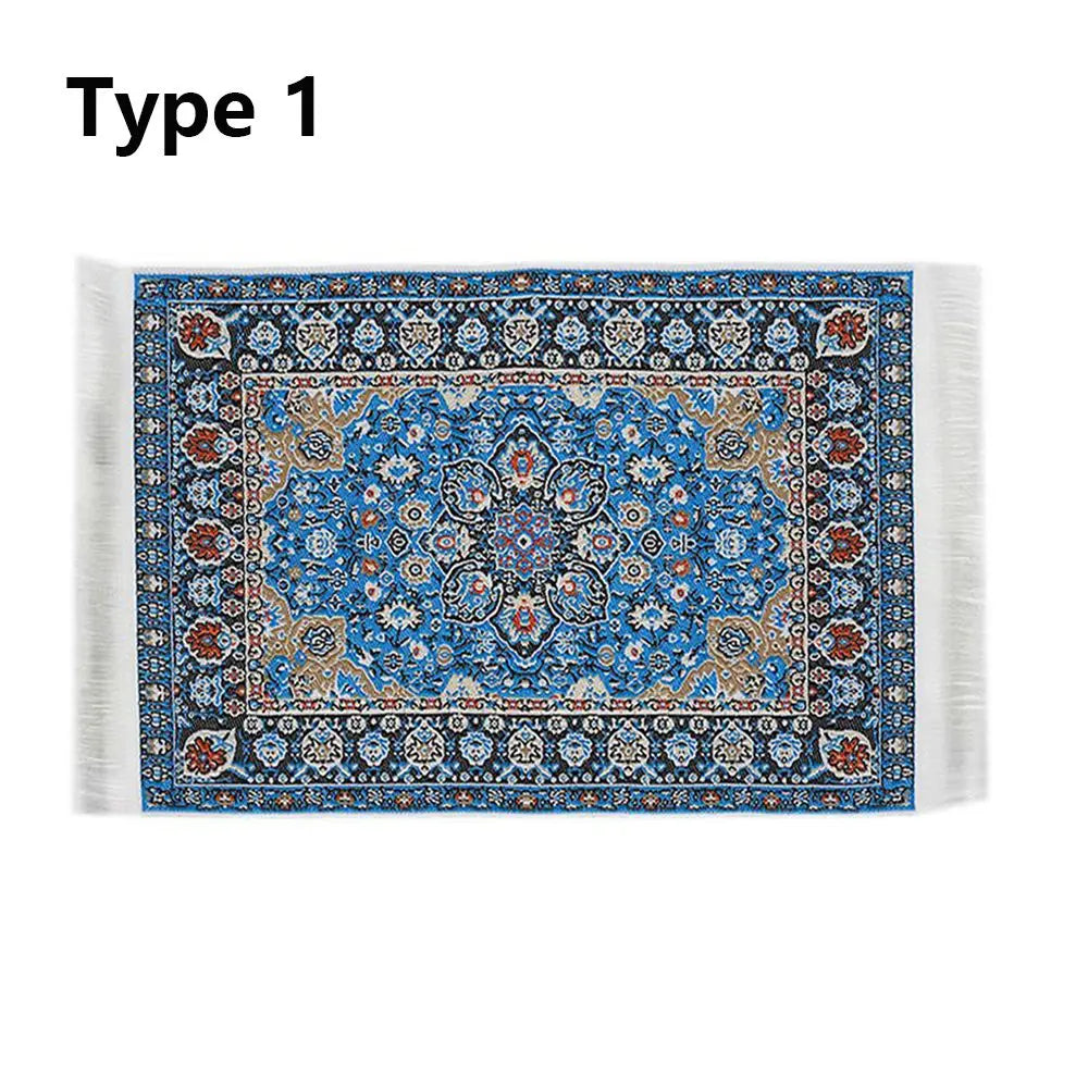 1:12 Scale Turkish Style Playing House Mini House Decor Floor Coverings Doll Accessories Dollhouse Carpet Miniature Weaving Rug