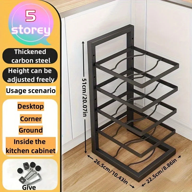 Adjustable Pot Rack Organizer, Kitchen Stainless Steel Pot Storage Rack ,Multi-Layer Household Pot and Pan Organzier for Kitchen