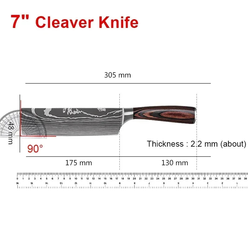 Laser Damascus Kitchen Knife Cleaver Meat Fruit Bread Knife Barbecue Boning Knife Cut Chicken Convenient Scissors Kitchen Knives