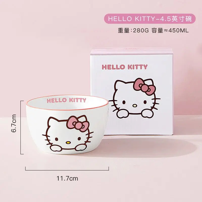 Hot Sale Sanrio Tableware Hello Kitty Bowl Spoon Plate Cartoon Kawaii Ceramic Tableware Kitchen Set Food Storage Household Gifts