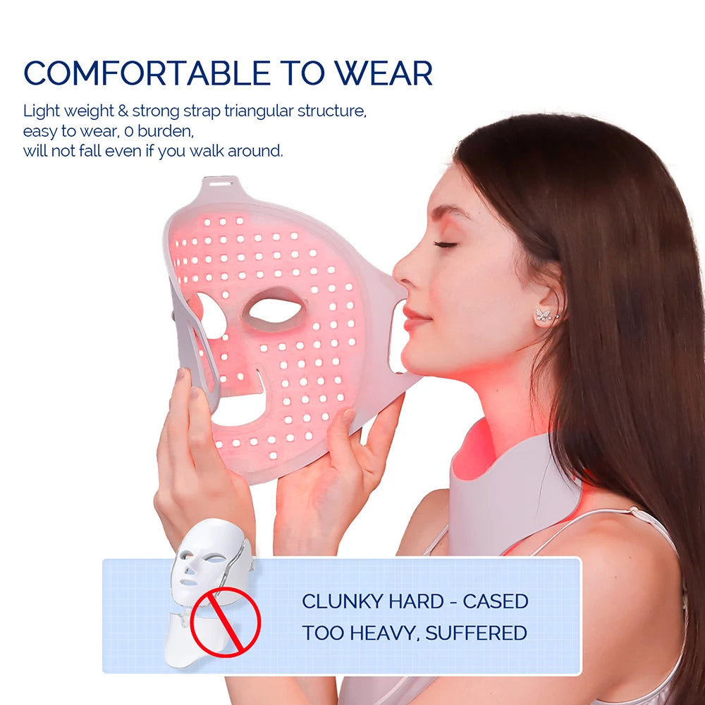 Face Neck Silicone LED Mask LED Light 7 Colors Photon Red Light Therapy Flexible Facial Beauty Mask Skin Care Anti-Ance