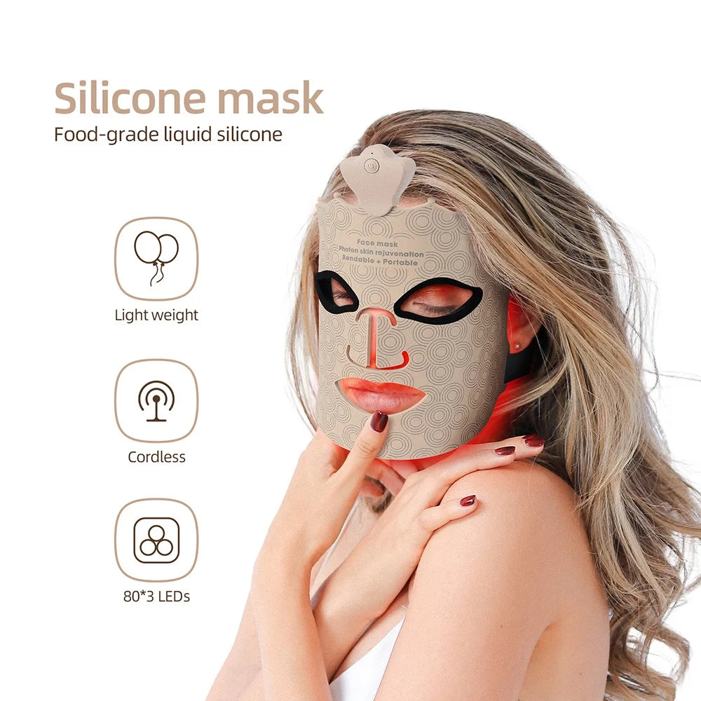 7 Colors Photon Silicone Face LED Mask 3D Facial Beauty Mask Red Light Therapy Skin Care Repair Skin Brightening Wireless Use