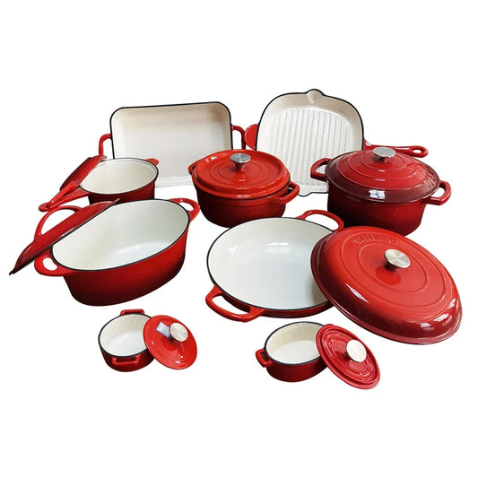 Factory Supply Customizable Cast Iron Enamel Cooking Pot Frying Pan Kitchen Cookware Set