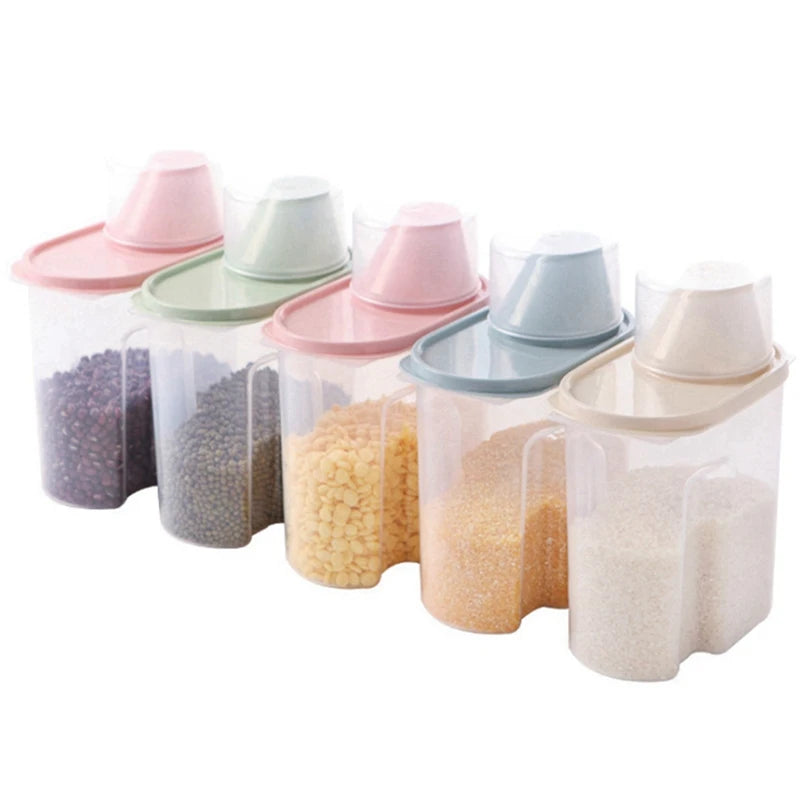 Plastic Food Storage Containers Transparent Airtight Cereal Dispenser For Rice Pasta Tea Nuts Coffee Beans Kitchen Organization