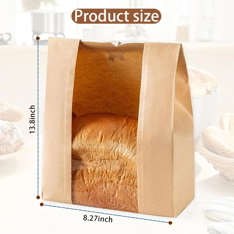 25/50/100pcs Large Paper Bread Bags With Windows For Packaging Storage Of Baked Goods, Including Label Sealing Stickers