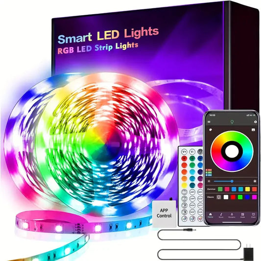 100FT(2 Rolls Of 50ft) For Bedroom Smart LED Strip Lights With 44 Key Remote And APP Control RGB Music Sync LED Rope Lights