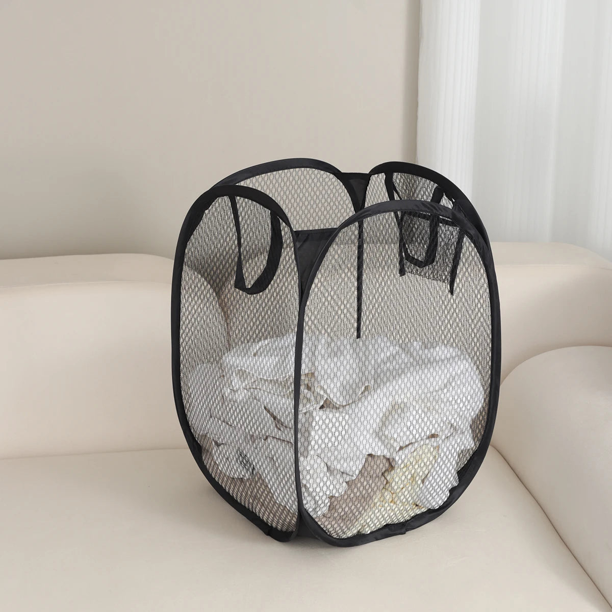 Folding Laundry Basket Organizer for Dirty Clothes Bathroom Clothes Mesh Storage Bag Household Wall Hanging Basket Frame Bucket