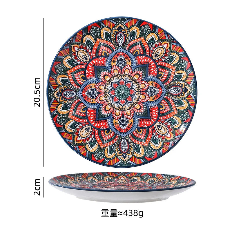 Bohemia Style Ceramics Dinner Plates Retro Plates Dinnerware Set Kitchen Dishes Household Breakfast Plate Salad Soup Bowls