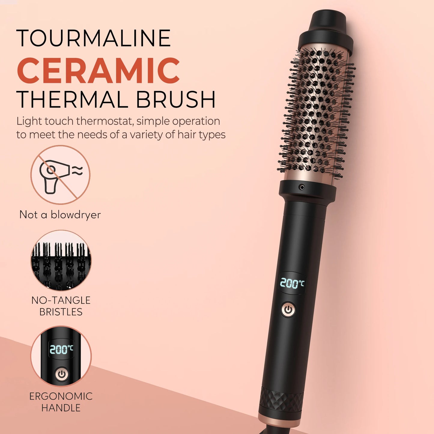 Heated Curling Iron Brush Thermal Brush 32mm Round Brush Ceramic Hair Curler Roller Volumizing Brush 400°F Styling Tools