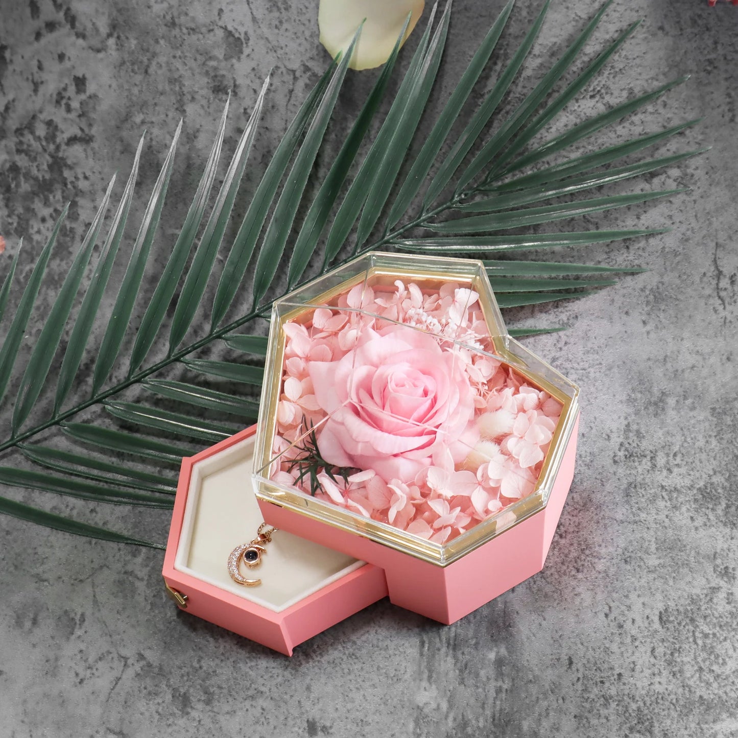 Soap Rose Heart Jewelry Gift Box with Necklace Set Eternal Rose Acrylic Jewelry Drawer Case Love Gifts for Christmas Valentine