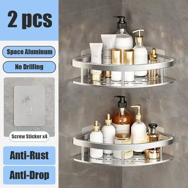 Bathroom Shelf No Drill Wall Mounted Shampoo Bottle Shower Corner Rack Toilet Storage Rack Aluminum Bathroom Kitchen Accessories