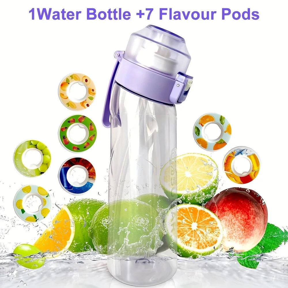 650ml/22oz Portable Sports Water Bottle With 7 Flavour Pods Scented Leakproof Water Bottle With Straw For Gym Outdoor Activities