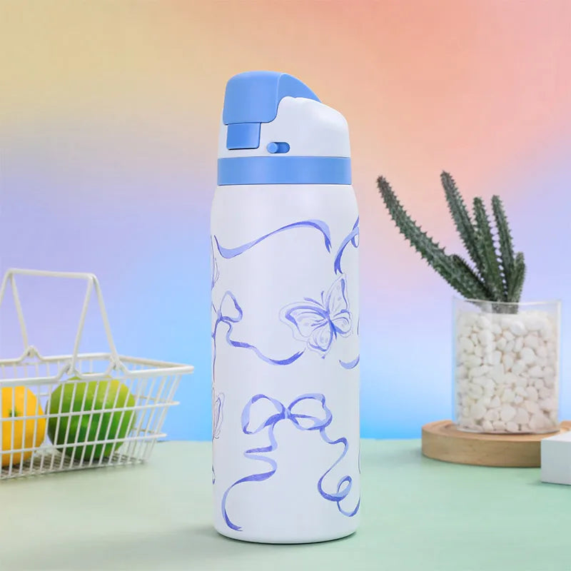 Hot Selling 304 Stainless Steel Insulated Bottle Fashionable Cartoon Pattern Sports Kettle Large Capacity Portable Handheld Cup