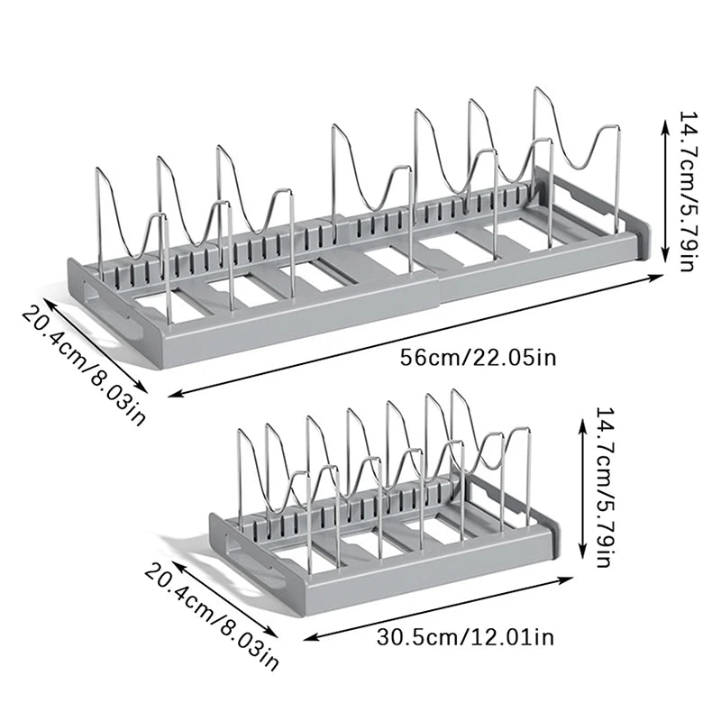 Expandable Kitchen Cabinet Organizer Rack Stainless Steel Storage Shelf for Pots Pans Cutting Boards Cookware