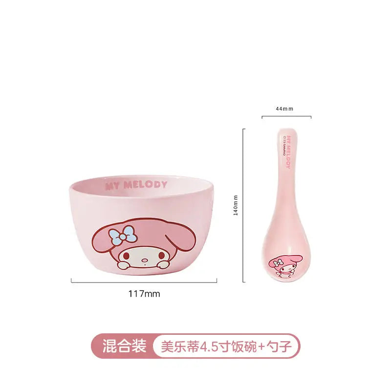 Hot Sale Sanrio Tableware Hello Kitty Bowl Spoon Plate Cartoon Kawaii Ceramic Tableware Kitchen Set Food Storage Household Gifts