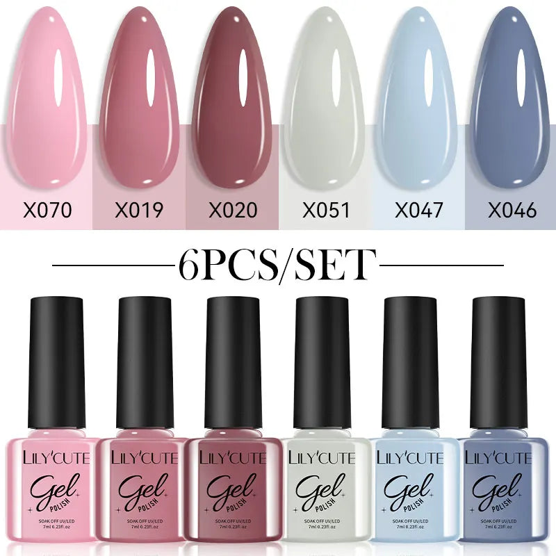 LILYCUTE 6Pcs/set 7ml Coffee Series Gel Nail Polish Kit 125 Colors Manicure Semi Permanent Soak Off UV Nail Art Gel Varnish