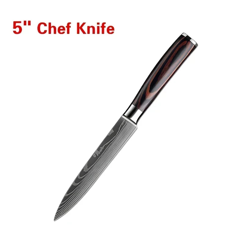 Laser Damascus Kitchen Knife Cleaver Meat Fruit Bread Knife Barbecue Boning Knife Cut Chicken Convenient Scissors Kitchen Knives