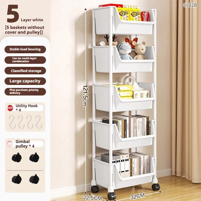 Rack Trolley Bookshelf Kitchen Storage Rack Kitchen Corner Narrow Slit Storage Cabinet Bathroom Living Room Snacks Rack