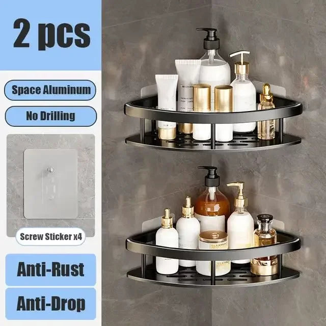 Bathroom Shelf No Drill Wall Mounted Shampoo Bottle Shower Corner Rack Toilet Storage Rack Aluminum Bathroom Kitchen Accessories