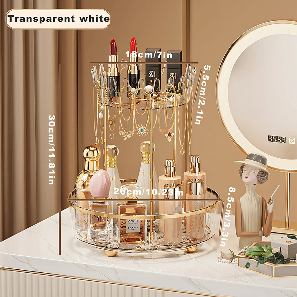 1/2 Layers Rotating Perfume Organizer For Dresser Light Luxury Skincare Cosmetic Organizer PET Bathroom Storage Tray