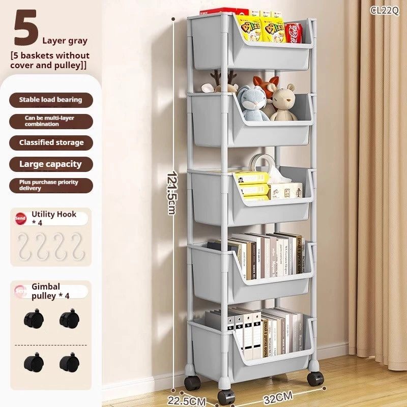 Rack Trolley Bookshelf Kitchen Storage Rack Kitchen Corner Narrow Slit Storage Cabinet Bathroom Living Room Snacks Rack