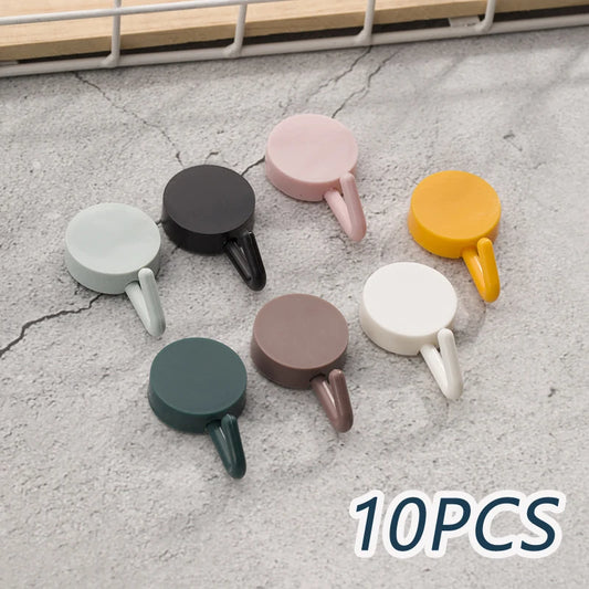 5/10pcs Hook Strong Adhesive Sticking Wall Kitchen Cute Hook Seamless No Punch Sticky Hanger Organizer Five Pack Random Color