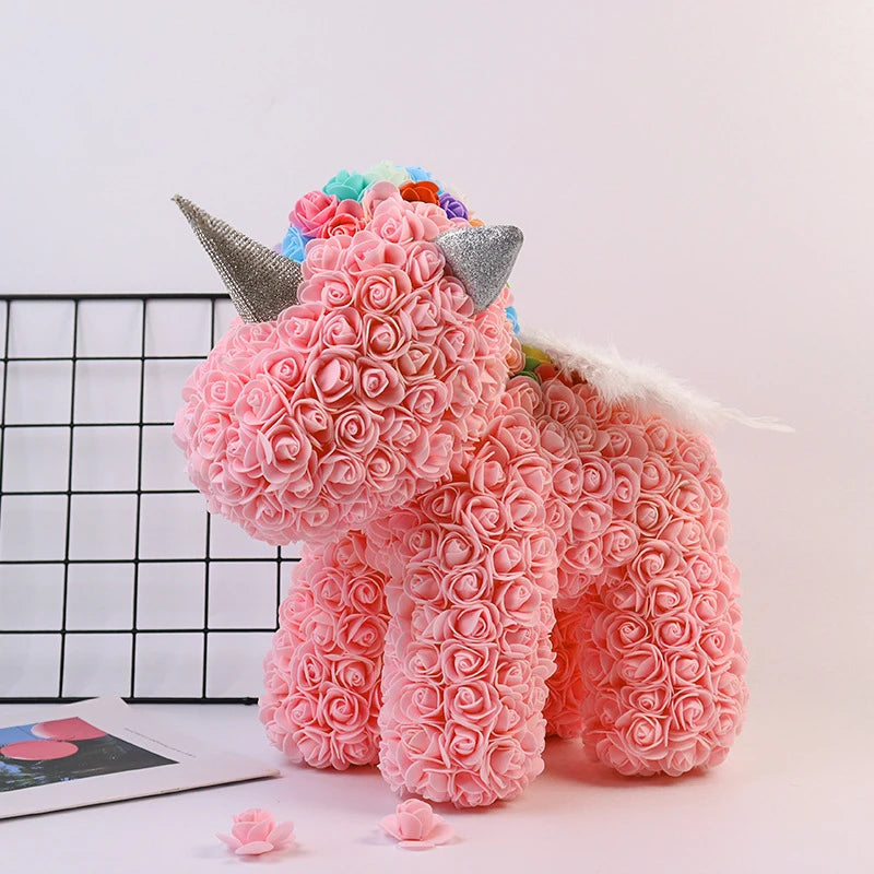 25CM Rose Unicorn Valentine's Day gift Pe Flower Bear For Girlfriend Home Rose Bear For Valentines Day Gift