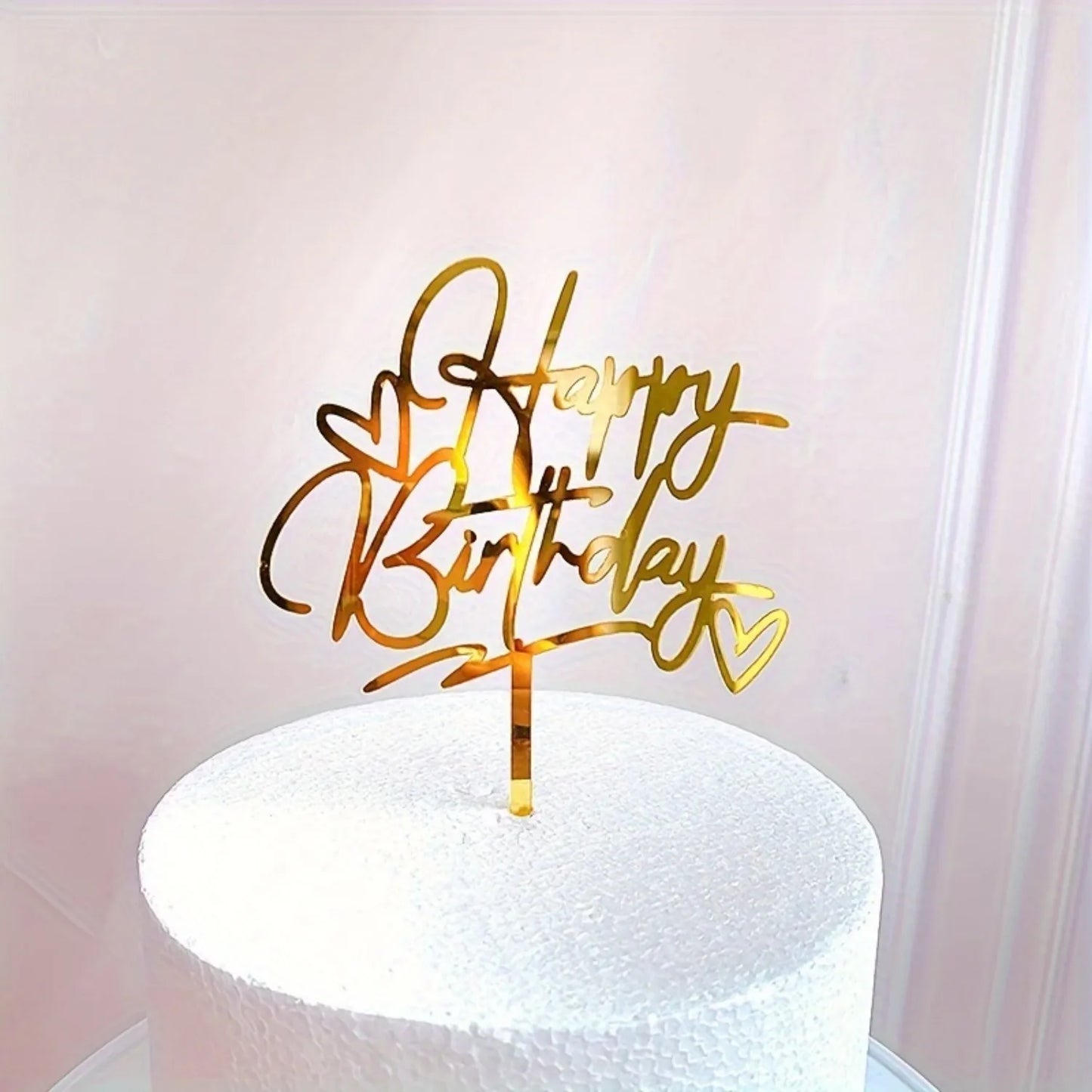 Golden Red Happy Birthday Love Heart Cake Topper Acrylic Birthday Cake Decoration for Cakes Party Supplies