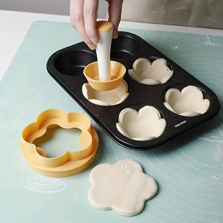 Pastry Dough Tamper Set Flower Shaped Cutter Cake Mold Creative Cake Cup Presser Biscuit Mold Pie Tamper Kitchen DIY Baking Tool