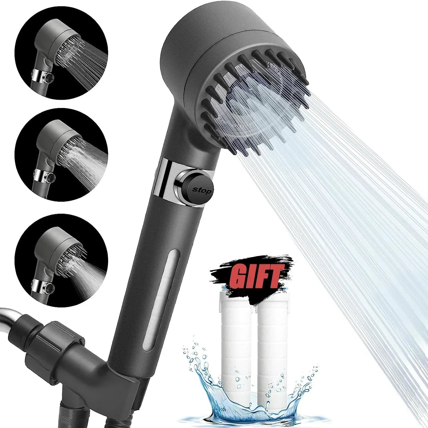 High-pressure Shower Head 3-mode Adjustable Spray with Massage Brush Filter Rain Faucet Bathroom Accessories