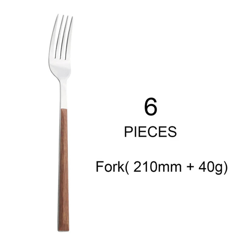 Wood Handle Cutlery Set Korean Stainless Steel Tableware Set Kitchen Knife Fork Spoon Chopsticks Dinnerware Set Tableware Set