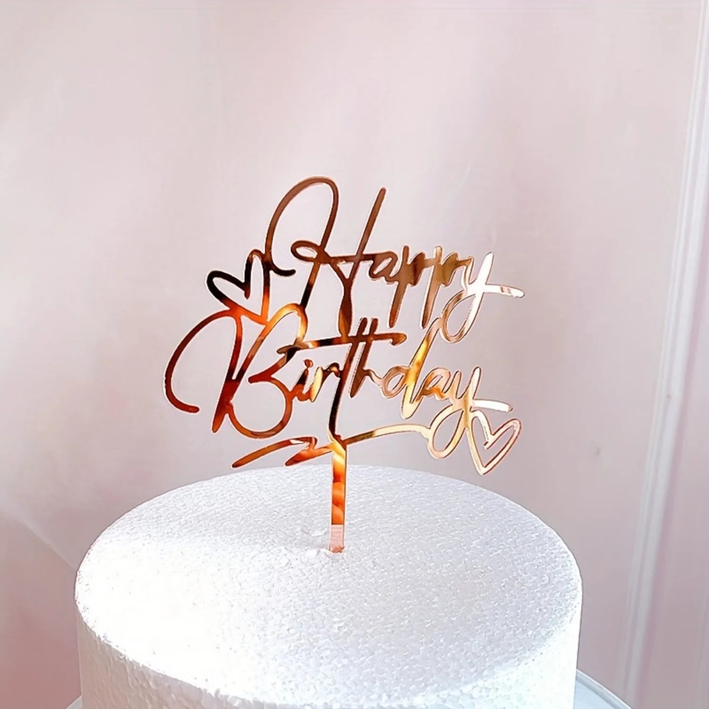 Golden Red Happy Birthday Love Heart Cake Topper Acrylic Birthday Cake Decoration for Cakes Party Supplies