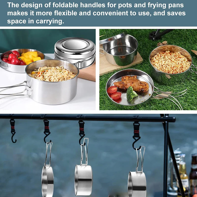 4PCS Camping Cookware Set Stainless Steel Outdoor Camping Cookware Set Camping Kitchen Stainless Steel Camping Pots Pans Cooking