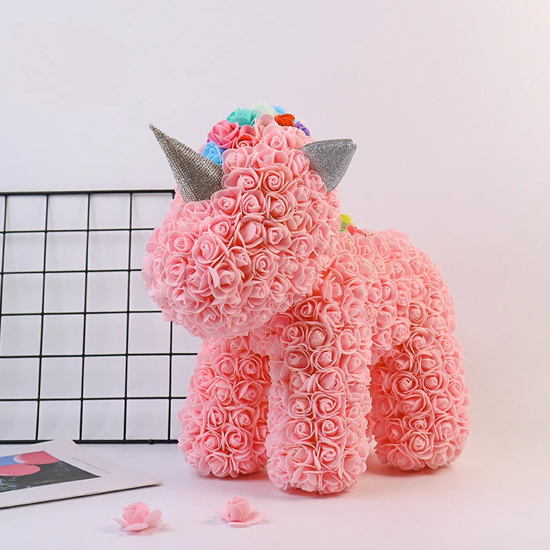 25CM Rose Unicorn Valentine's Day gift Pe Flower Bear For Girlfriend Home Rose Bear For Valentines Day Gift