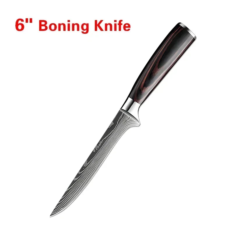 Laser Damascus Kitchen Knife Cleaver Meat Fruit Bread Knife Barbecue Boning Knife Cut Chicken Convenient Scissors Kitchen Knives