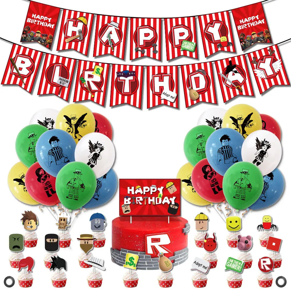 Hot Robot Roblox Kids Birthday Party Supplies Set Disposable Tableware Roblox Paper Plates Cups Balloons Baby Shower Party Decor