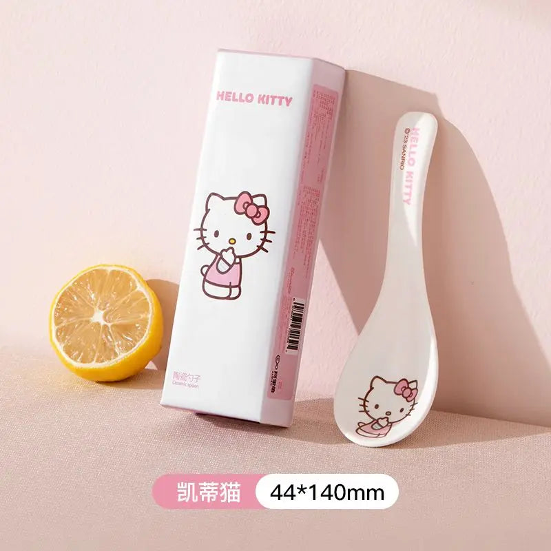 Hot Sale Sanrio Tableware Hello Kitty Bowl Spoon Plate Cartoon Kawaii Ceramic Tableware Kitchen Set Food Storage Household Gifts