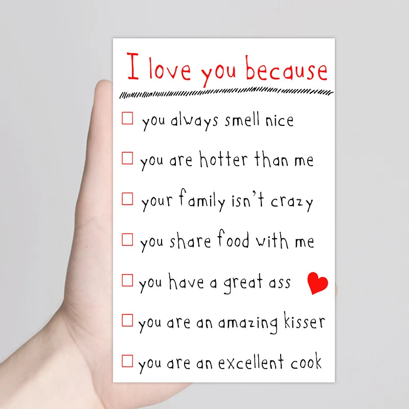 1pc, funny anniversary card, love card for boyfriend, girlfriend, husband, wife. Reasons I love you card.