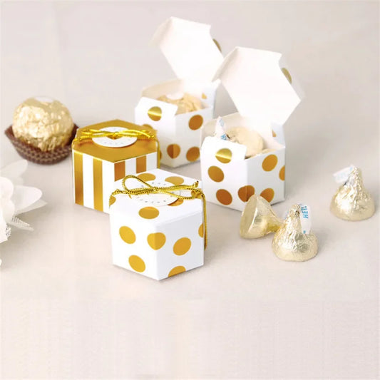 Mini Lovely Gold Round Polka Dot Gold Striped Paper Candy Boxes For Baby Shower gift box Birthday Wedding Party Favor Box