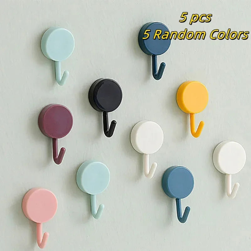 5/10pcs Hook Strong Adhesive Sticking Wall Kitchen Cute Hook Seamless No Punch Sticky Hanger Organizer Five Pack Random Color