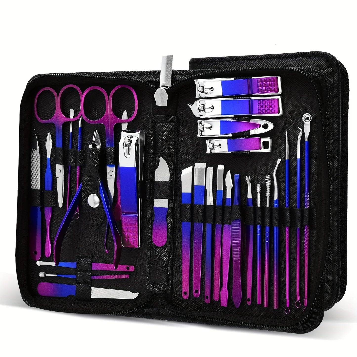 Manicure Set, Stainless Steel Gradient Professional Pedicure Kit Nail Scissors Grooming Kit With Travel Case