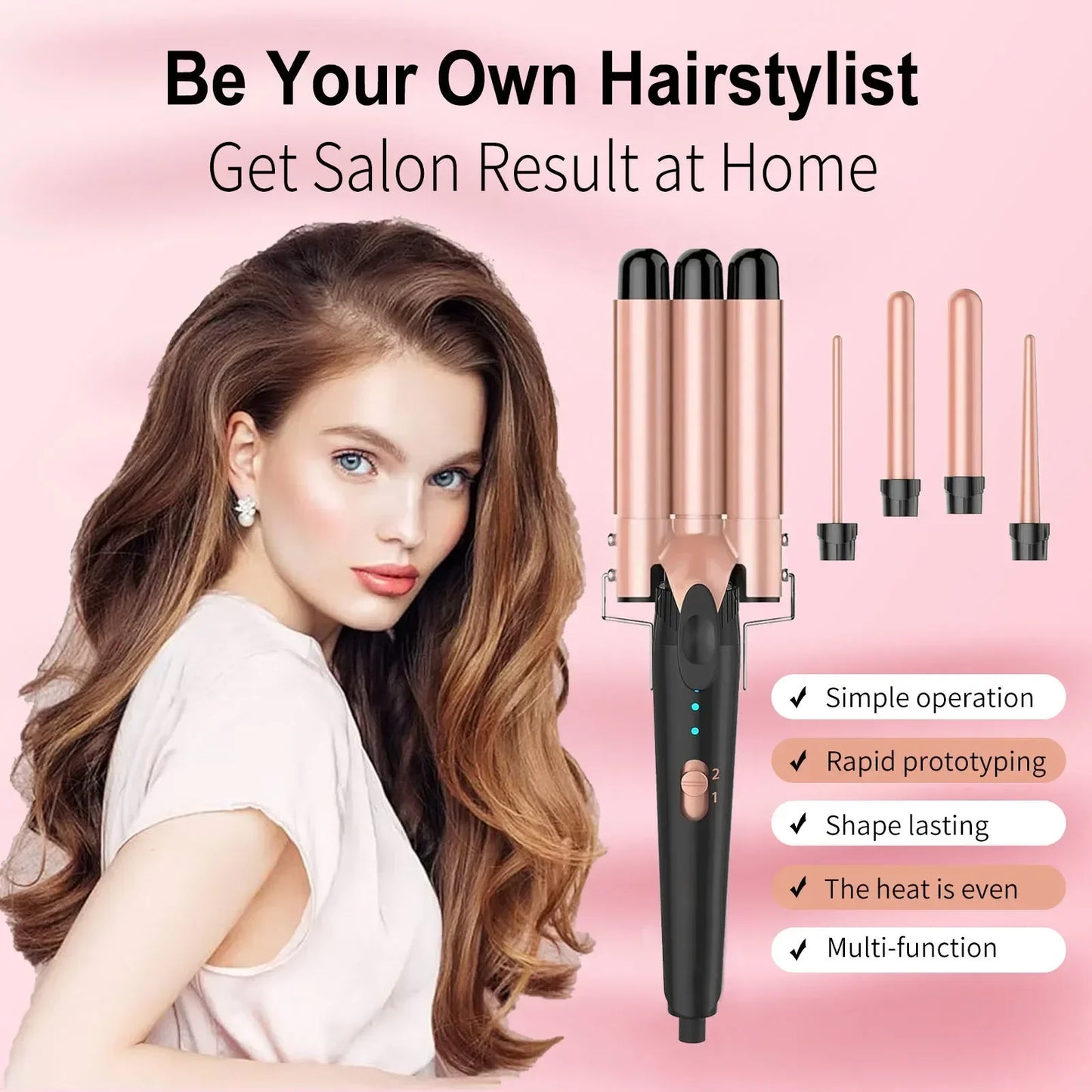 5 in 1 Curling Iron 3 Barrel Hair Crimper Hair Waver Curling Iron with Fast Heating Up Crimper Wand Curler for All Hair Types