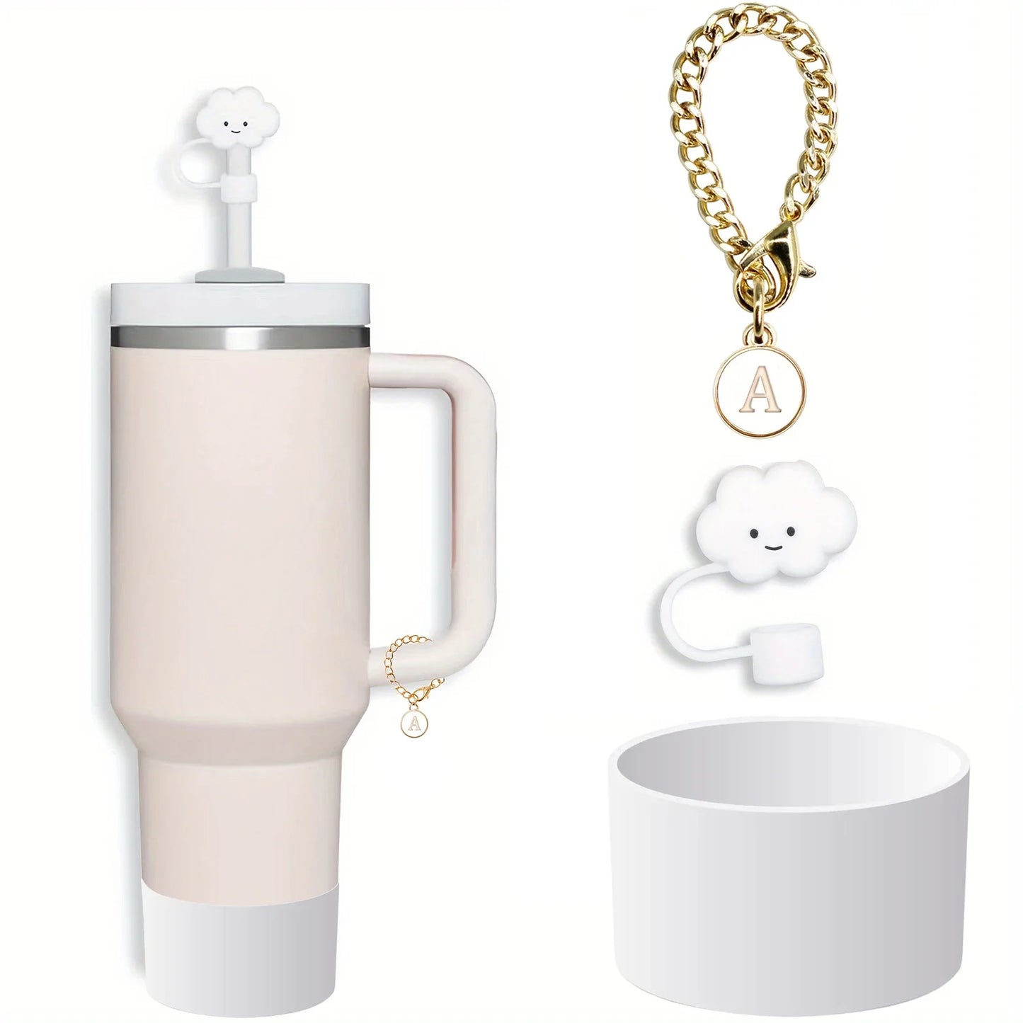 3Pcs Accessories for Stanley 30&40 Oz Tumbler 1Pcs Cute Silicone Cloud Straw Covers Cap 1Pcs Letter Charm 1Pcs Silicone Boot