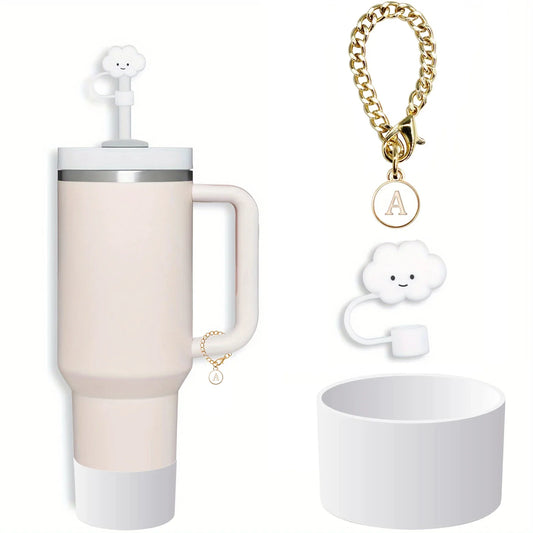 3Pcs Accessories for Stanley 30&40 Oz Tumbler 1Pcs Cute Silicone Cloud Straw Covers Cap 1Pcs Letter Charm 1Pcs Silicone Boot