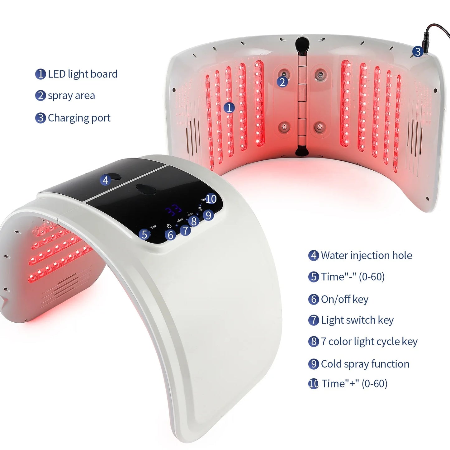 PDT LED Mask Light Therapy Equipment with Nano spray Foldable 7 Colors Beauty Machine Nutritional Hydration Skin Rejuvenation