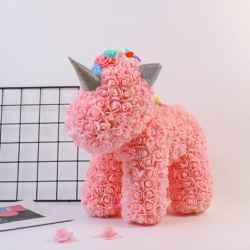 25CM Rose Unicorn Valentine's Day gift Pe Flower Bear For Girlfriend Home Rose Bear For Valentines Day Gift